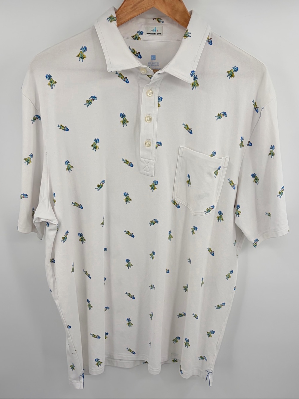 Johnnie-O hangin out white Hula girl print golf polo men’s XL athletic preppy